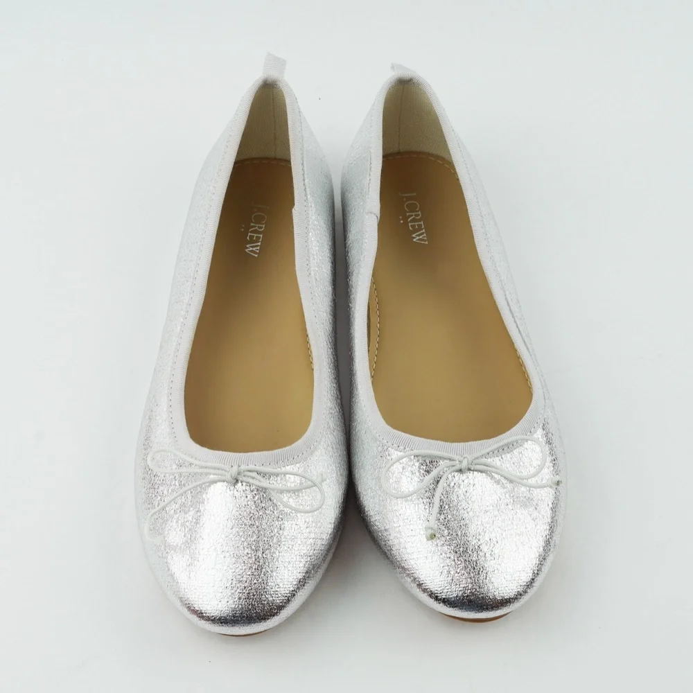 New CREWCUTS JCREW Girls Size 5 K5 Metallic Ballet Flats in Silver $59 BS623